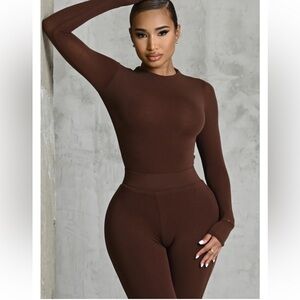 Chic Brown Long Sleeve Bodysuit and Legging set